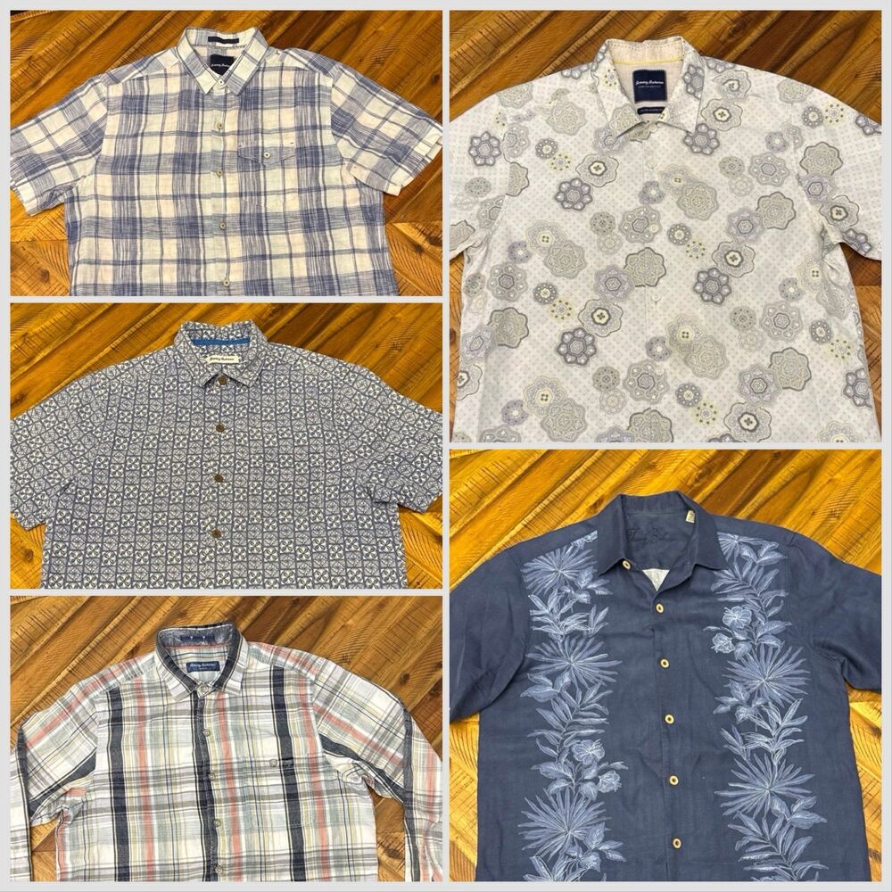 Tommy Bahama Men’s M Modern Fit Hawaiian Shirt Bundle 5pc Linen Plaid Floral